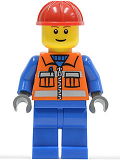 LEGO cty0009 Construction Worker - Orange Zipper, Safety Stripes, Blue Arms, Blue Legs, Red Construction Helmet