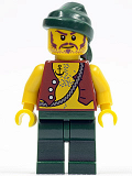 LEGO pi095 Pirate Vest and Anchor Tattoo, Dark Green Legs, Dark Green Bandana, Brown Moustache